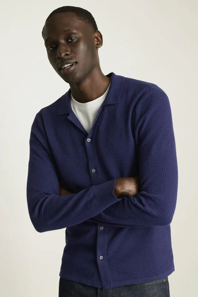 Men Hudson Long Sleeve Sweater Polo Navy Cotton Cashmere Diamond Bonobos Sweater Polos
