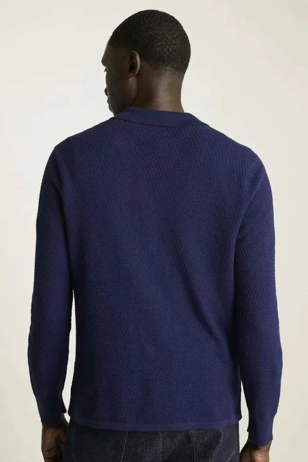 Men Hudson Long Sleeve Sweater Polo Navy Cotton Cashmere Diamond Bonobos Sweater Polos