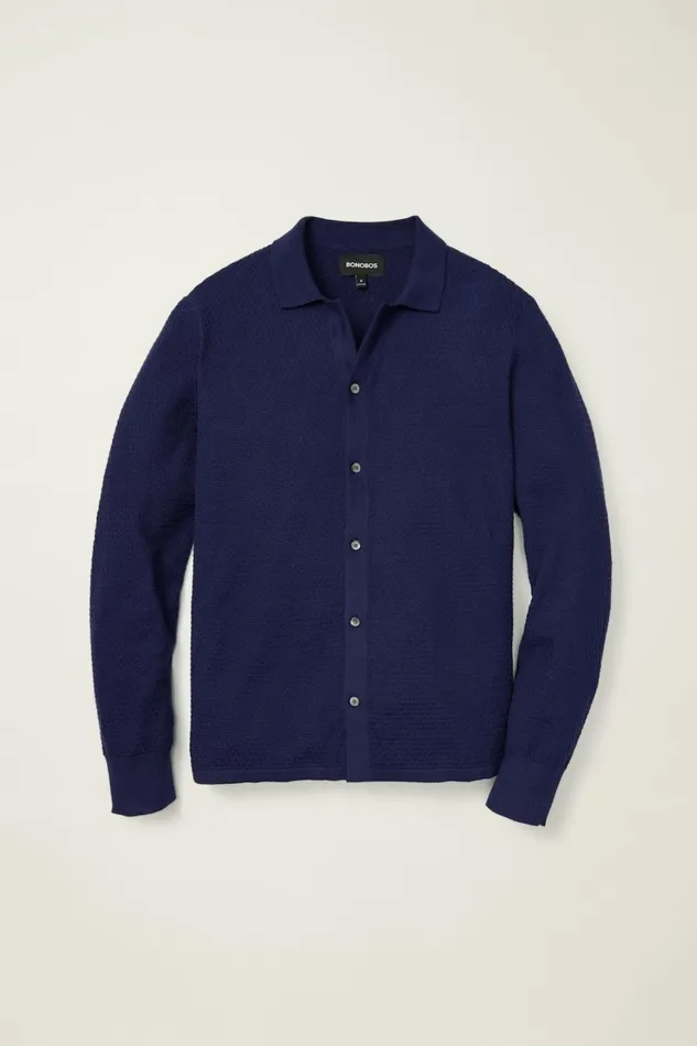 Men Hudson Long Sleeve Sweater Polo Navy Cotton Cashmere Diamond Bonobos Sweater Polos