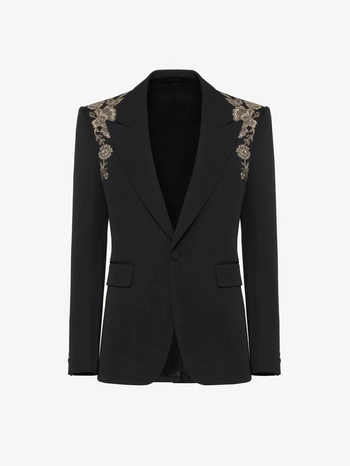 Men Jackets Alexander McQueen Embroidered Harness SingleBreasted Jacket Black