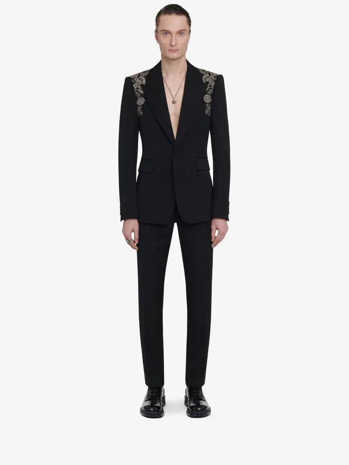 Men Jackets Alexander McQueen Embroidered Harness SingleBreasted Jacket Black
