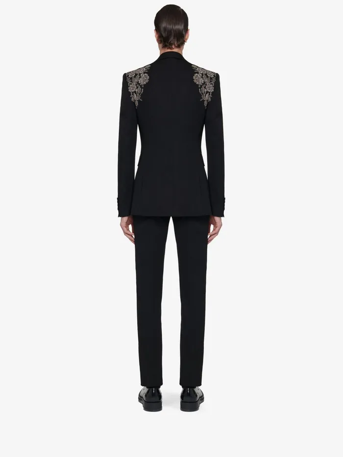 Men Jackets Alexander McQueen Embroidered Harness SingleBreasted Jacket Black