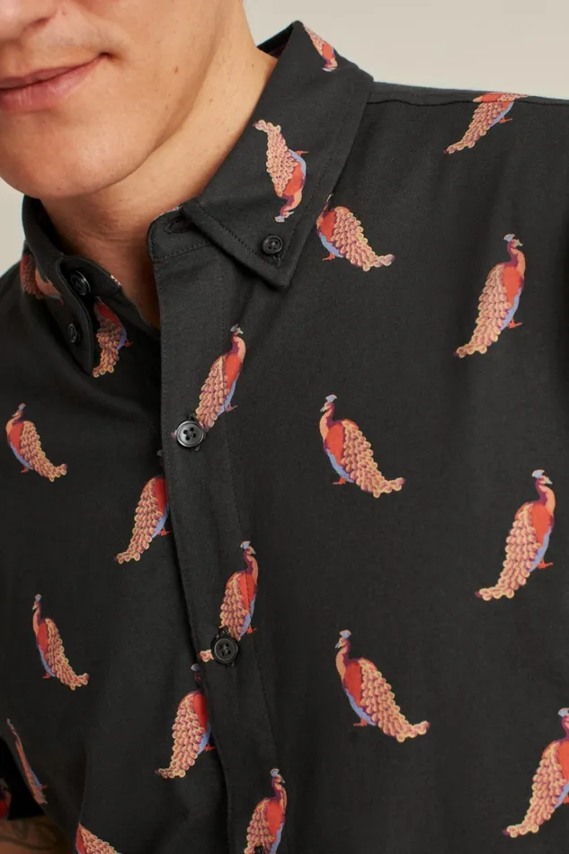 Men Jersey Riviera Shirt Peacock A Doodles Bonobos Short Sleeve Shirts