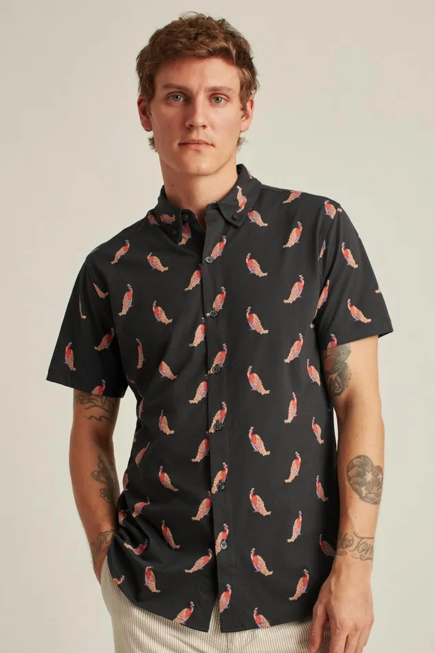 Men Jersey Riviera Shirt Peacock A Doodles Bonobos Short Sleeve Shirts