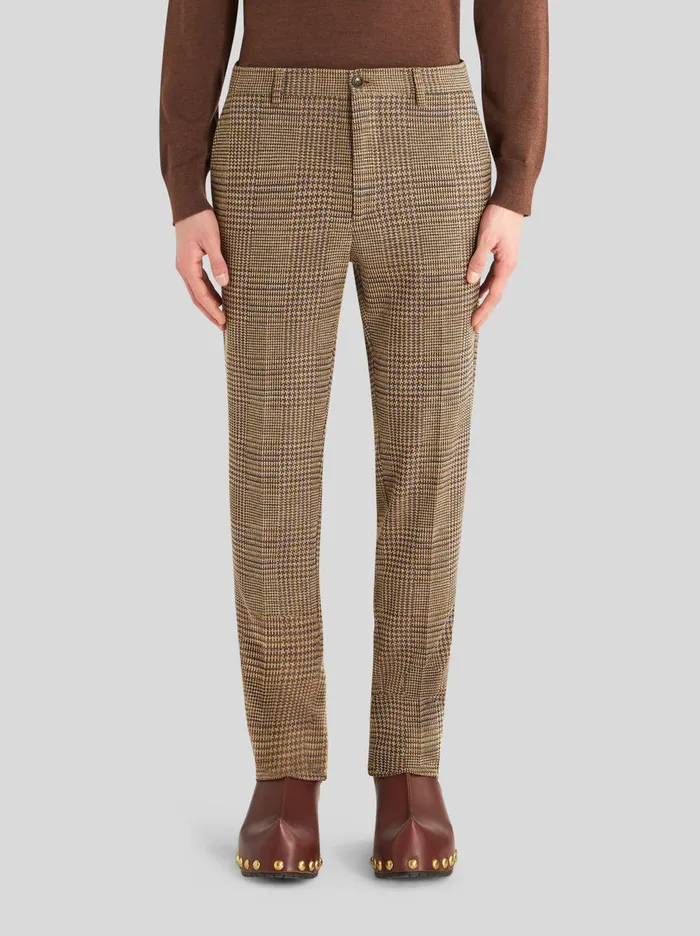Men Jersey Trousers With Check Pattern Etro Trousers