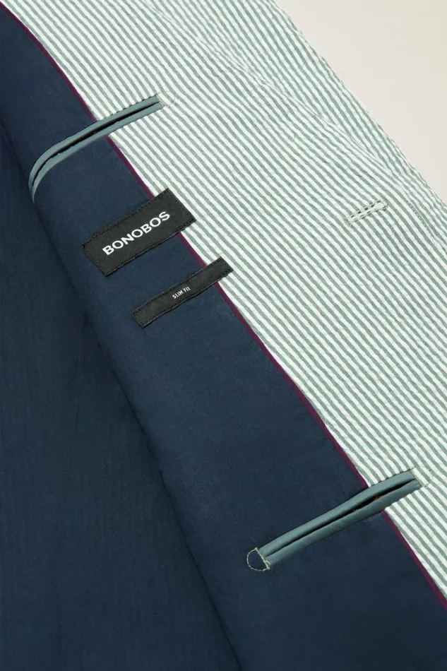 Men Jetsetter Italian Seersucker Blazer Olive And White Stripe Bonobos Blazers and Sport Coats