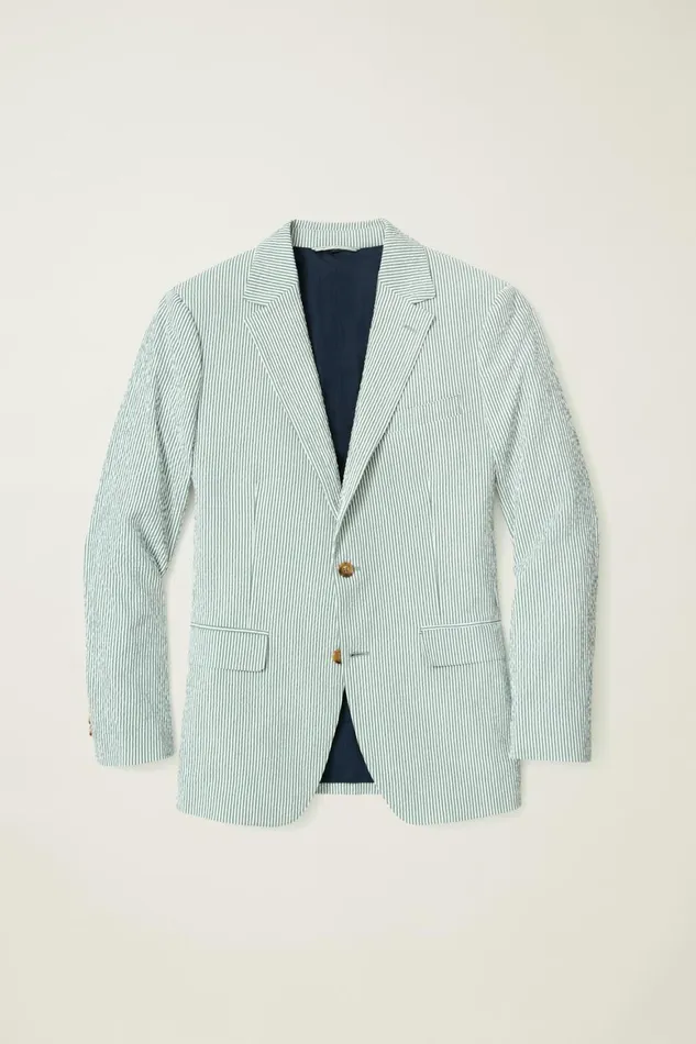 Men Jetsetter Italian Seersucker Blazer Olive And White Stripe Bonobos Blazers and Sport Coats