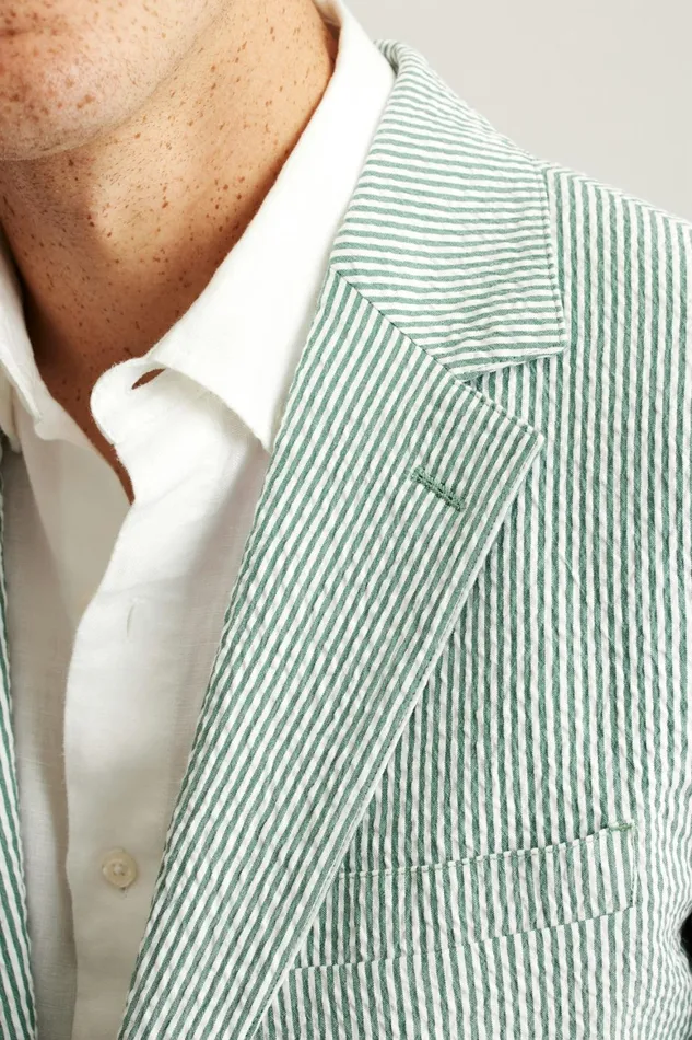 Men Jetsetter Italian Seersucker Blazer Olive And White Stripe Bonobos Blazers and Sport Coats