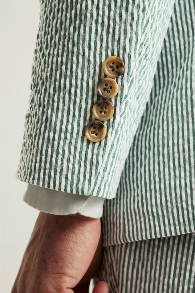 Men Jetsetter Italian Seersucker Blazer Olive And White Stripe Bonobos Blazers and Sport Coats