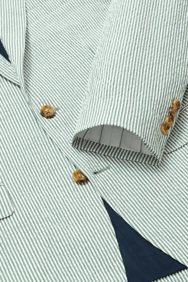 Men Jetsetter Italian Seersucker Blazer Olive And White Stripe Bonobos Blazers and Sport Coats