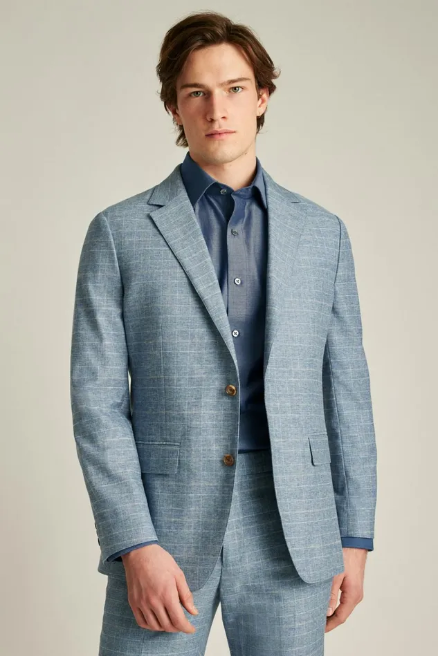 Men Jetsetter Italian Wool Blazer Blue Glen Check Bonobos Blazers and Sport Coats