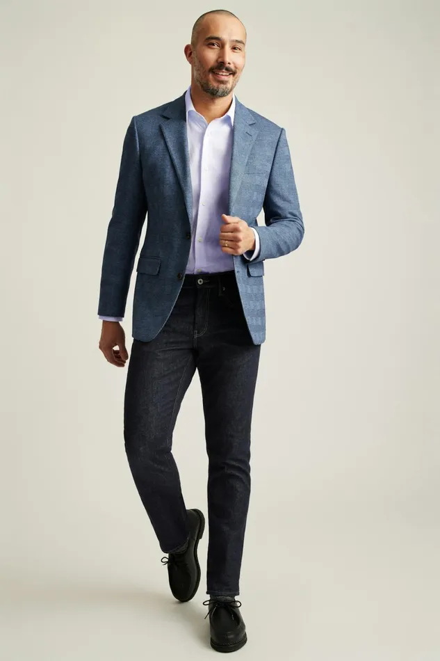Men Jetsetter Knit Blazer Mid Blue Glenplaid Bonobos Blazers and Sport Coats