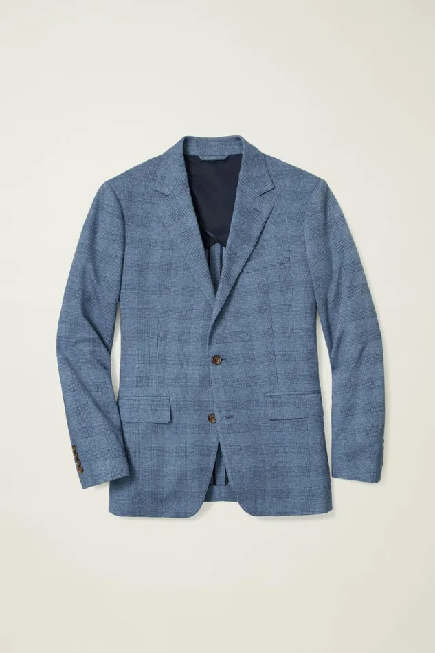 Men Jetsetter Knit Blazer Mid Blue Glenplaid Bonobos Blazers and Sport Coats