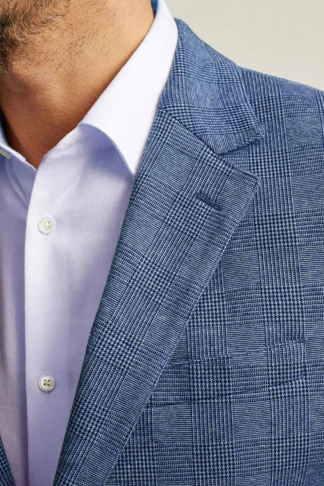 Men Jetsetter Knit Blazer Mid Blue Glenplaid Bonobos Blazers and Sport Coats
