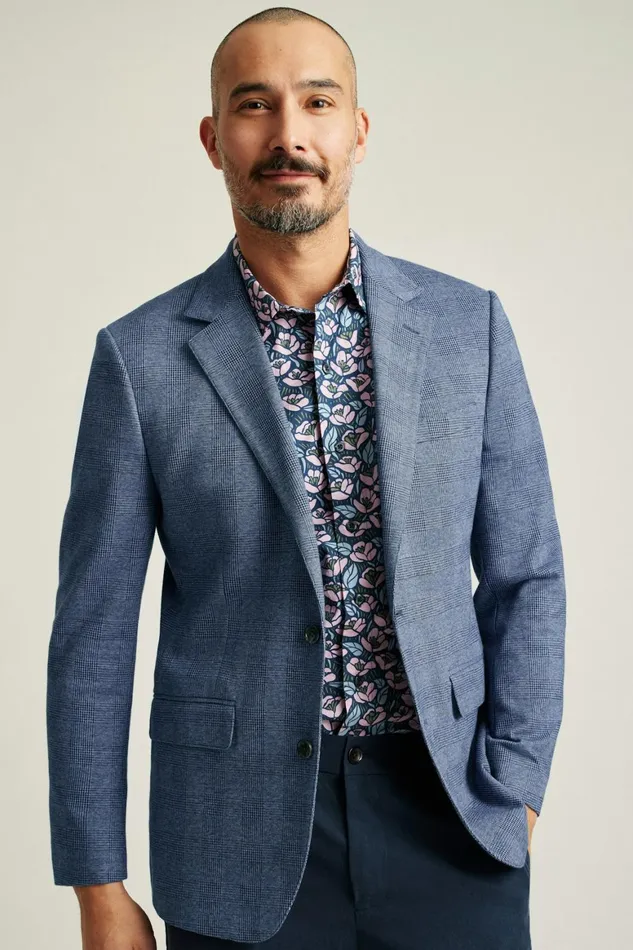 Men Jetsetter Knit Blazer Mid Blue Glenplaid Bonobos Blazers and Sport Coats