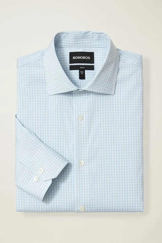Men Jetsetter Stretch Dress Shirt Blue Enzo Plaid Bonobos Business Casual Shirts