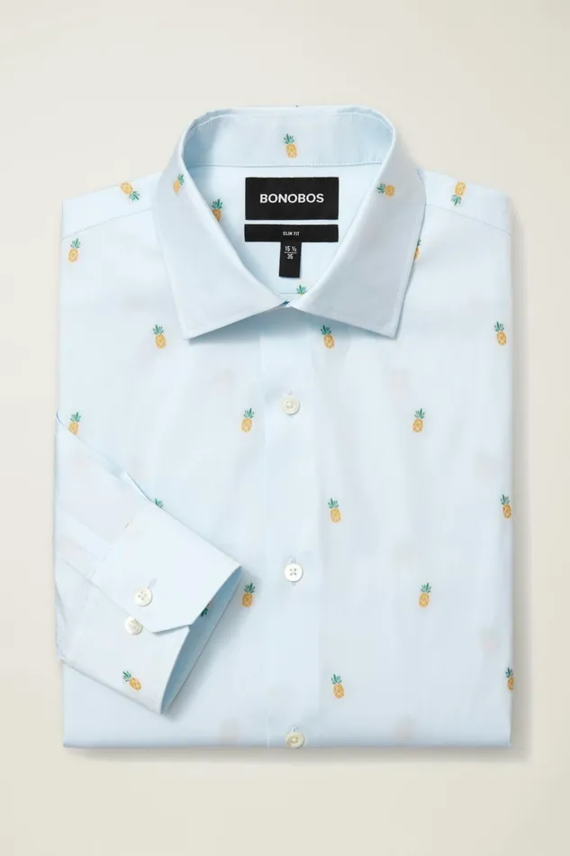 Men Jetsetter Stretch Dress Shirt Blue Pineapple Party Bonobos Business Casual Shirts