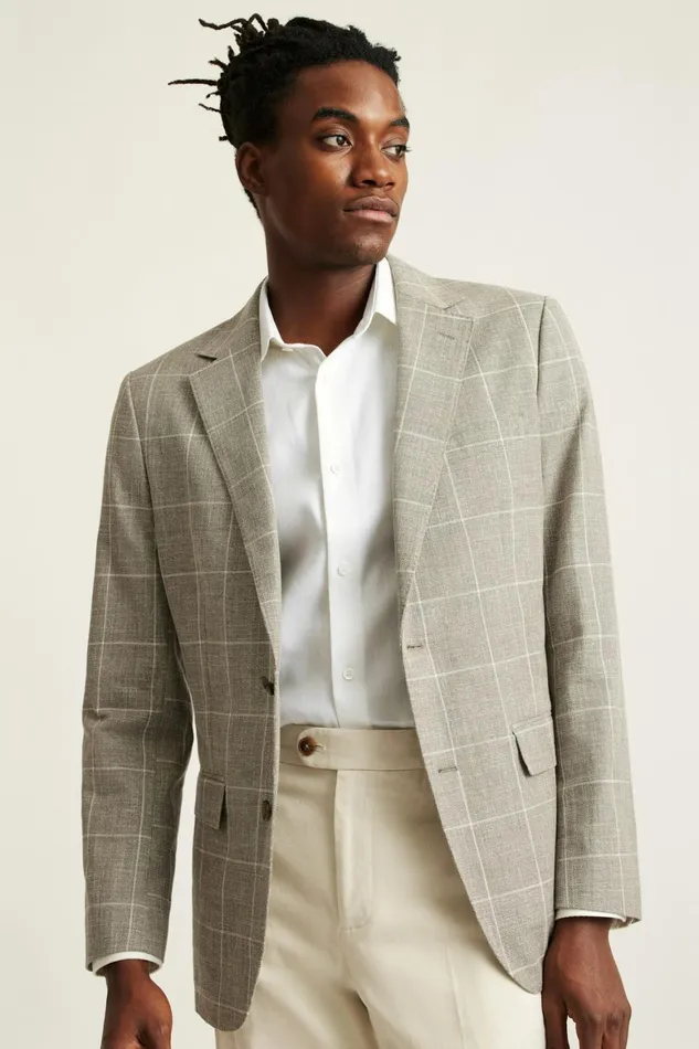 Men Jetsetter Unconstructed Italian Blazer Khaki Windowpane Bonobos Blazers and Sport Coats