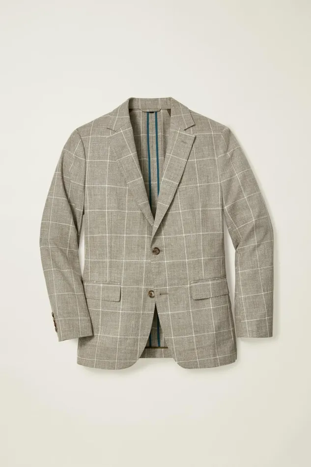 Men Jetsetter Unconstructed Italian Blazer Khaki Windowpane Bonobos Blazers and Sport Coats