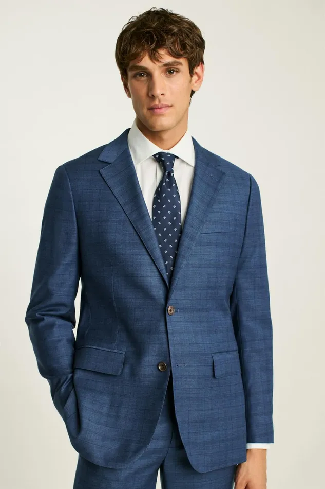 Men Jetsetter Wool Blazer Mid Blue Glen Plaid Bonobos Blazers and Sport Coats