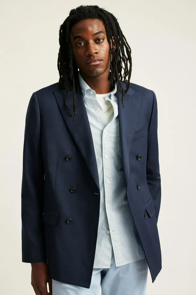Men Jetsetter Wool Double Breasted Blazer Light Navy Bonobos Blazers and Sport Coats
