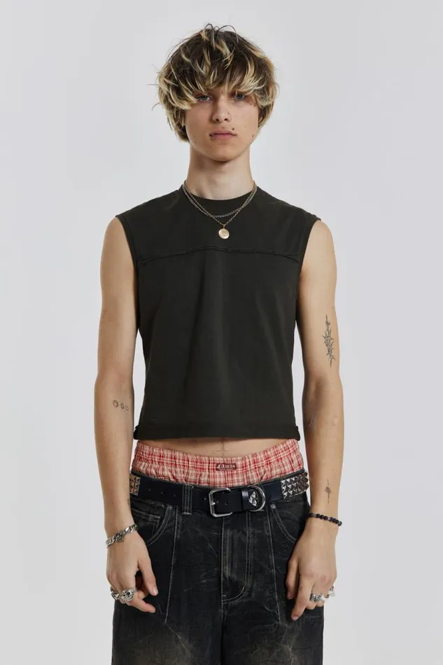 Men Khaki Slub Tank Jaded London TShirts and Vests