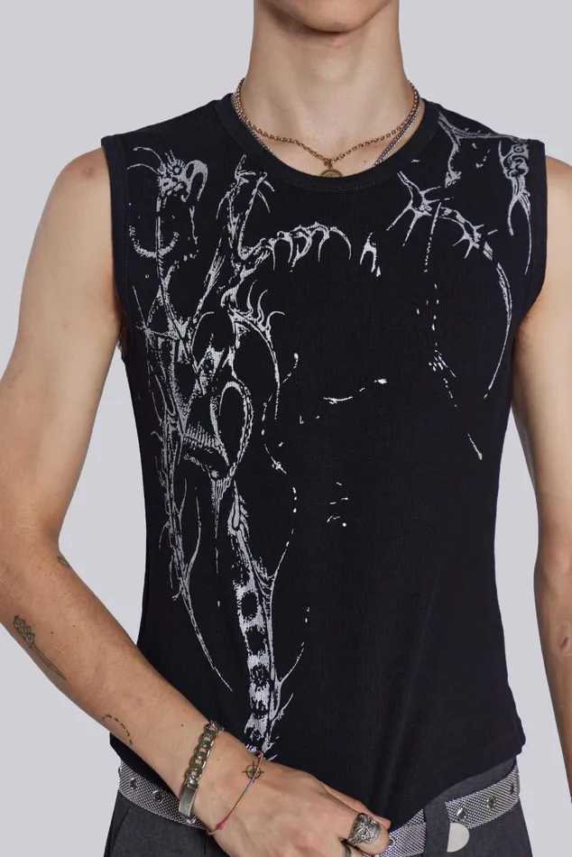 Men Lazy Willy Black Rib Tank Jaded London TShirts and Vests