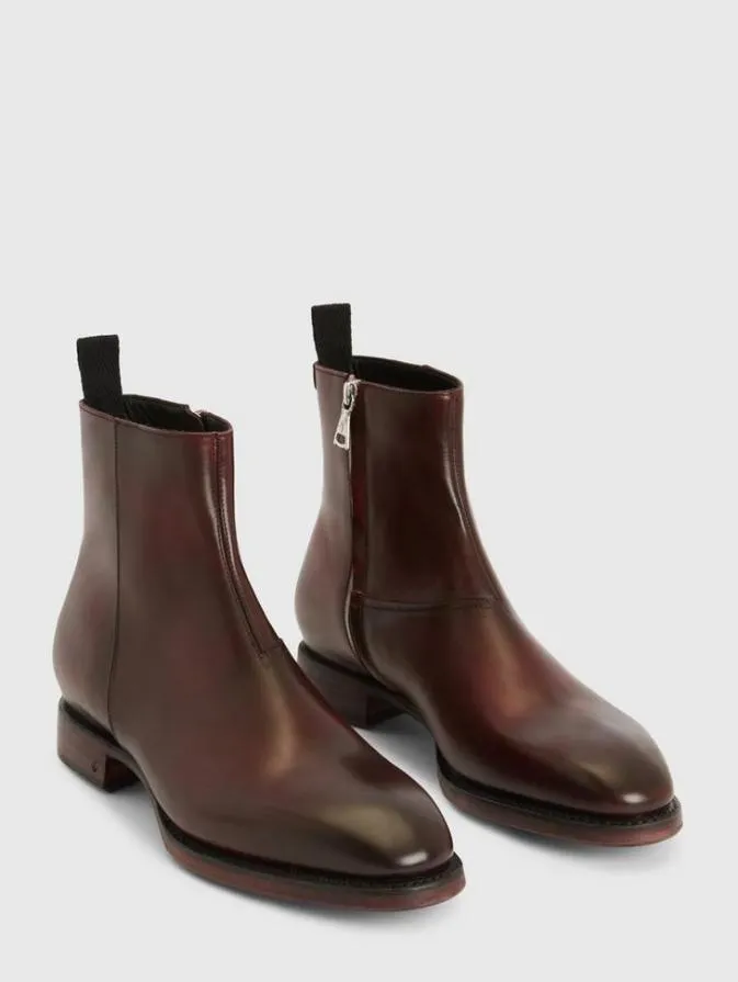 Men Leather Boots John Varvatos REGENT BOOT Burgundy