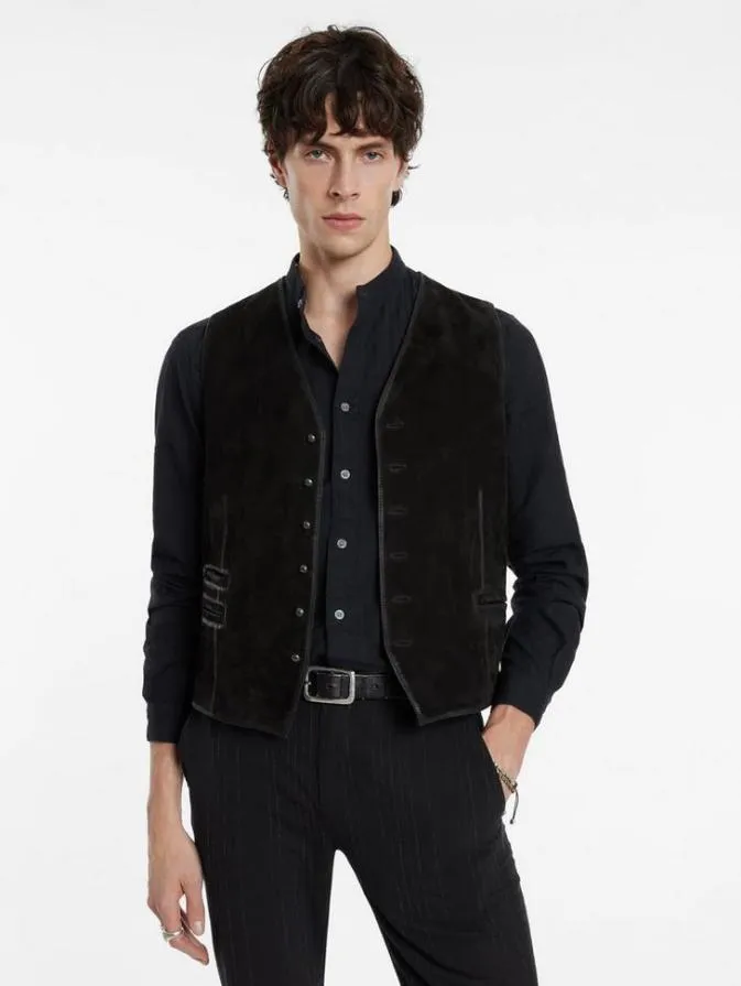 Men Leather Jackets John Varvatos VISTA VEST Black