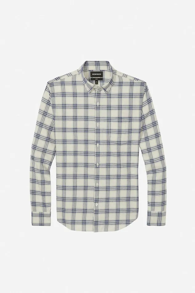 Men Lightweight Flannel Shirt Heather Dune Plaid Bonobos Casual Shirts