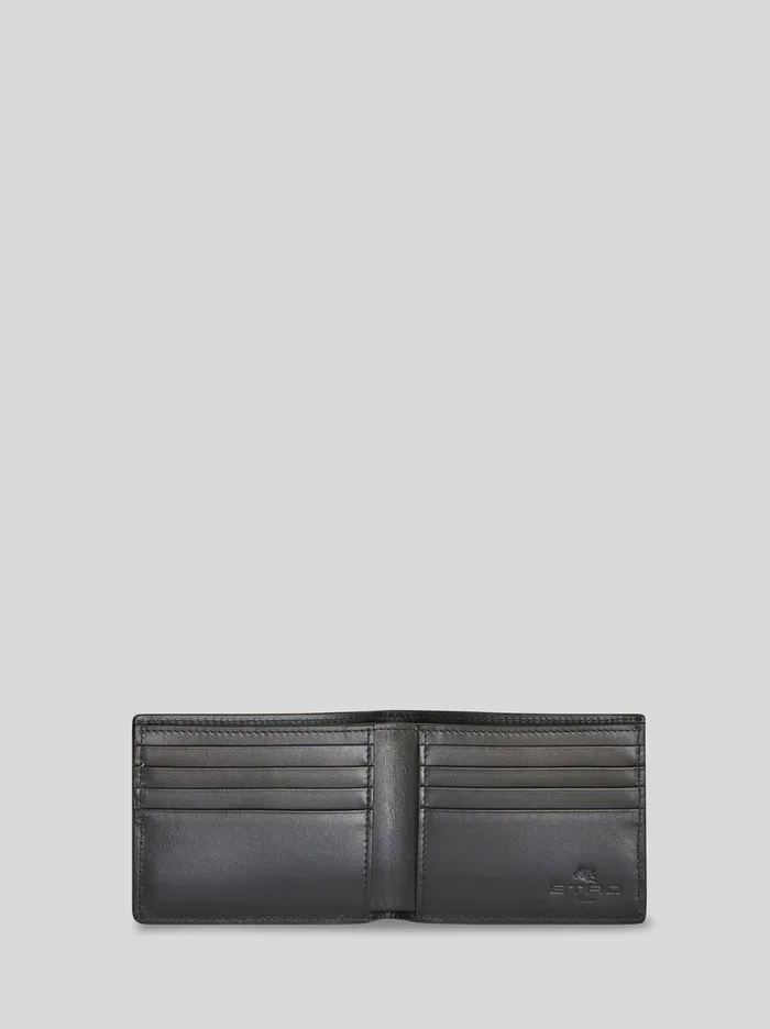 Men Micro Paisley Leather Wallet With Pegaso Etro Wallets And Credit Card Holder