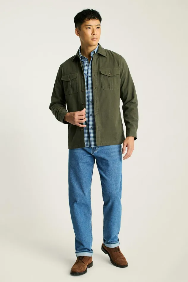 Men Moleskin Overshirt Heather Olive Green Bonobos Casual Shirts