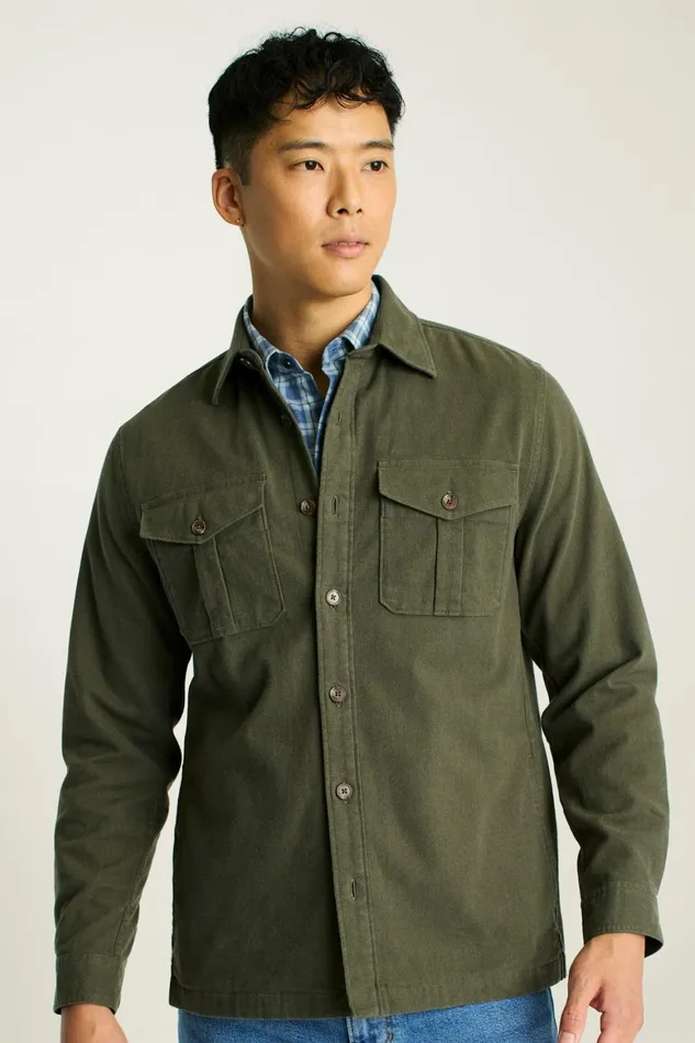 Men Moleskin Overshirt Heather Olive Green Bonobos Casual Shirts