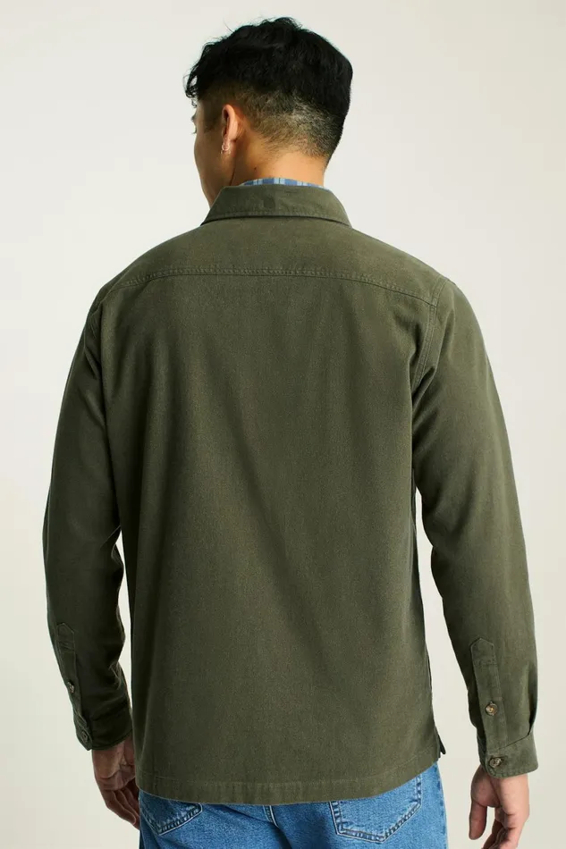 Men Moleskin Overshirt Heather Olive Green Bonobos Casual Shirts
