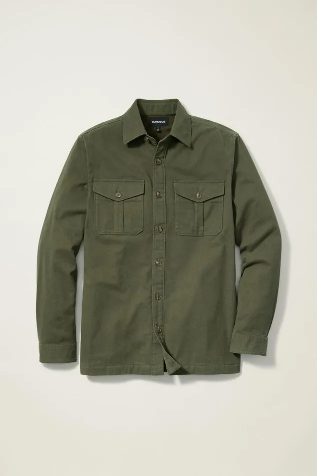 Men Moleskin Overshirt Heather Olive Green Bonobos Casual Shirts