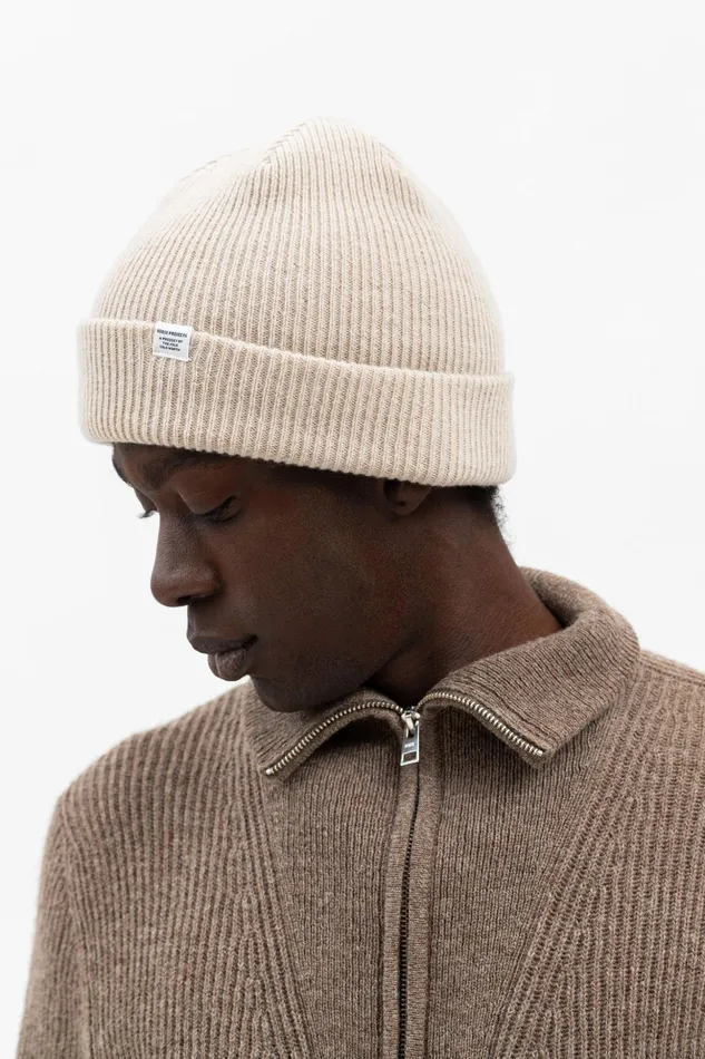 Men Norse Projects Beanies Merino Lambswool Rib N Logo Beanie Black