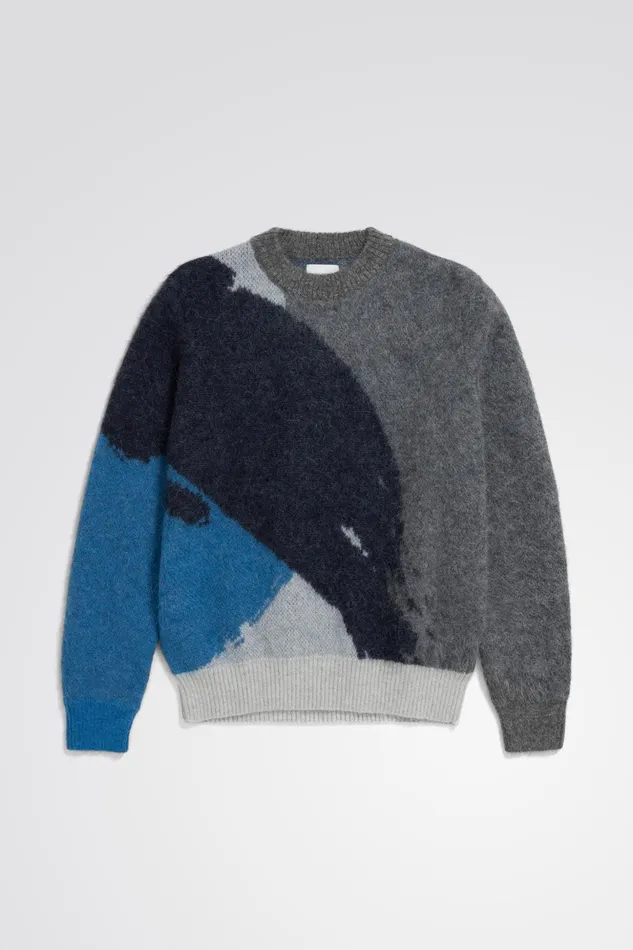 Men Norse Projects Knitwear Arild Alpaca Mohair Jacquard Sweater Grey Melange