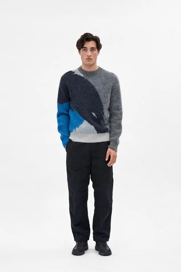 Men Norse Projects Knitwear Arild Alpaca Mohair Jacquard Sweater Grey Melange