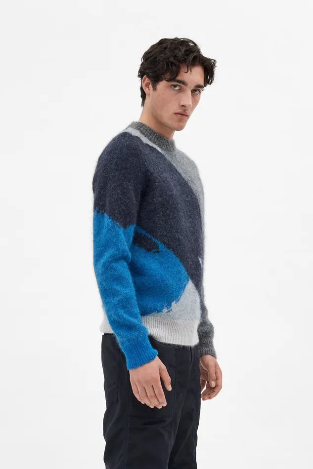 Men Norse Projects Knitwear Arild Alpaca Mohair Jacquard Sweater Grey Melange