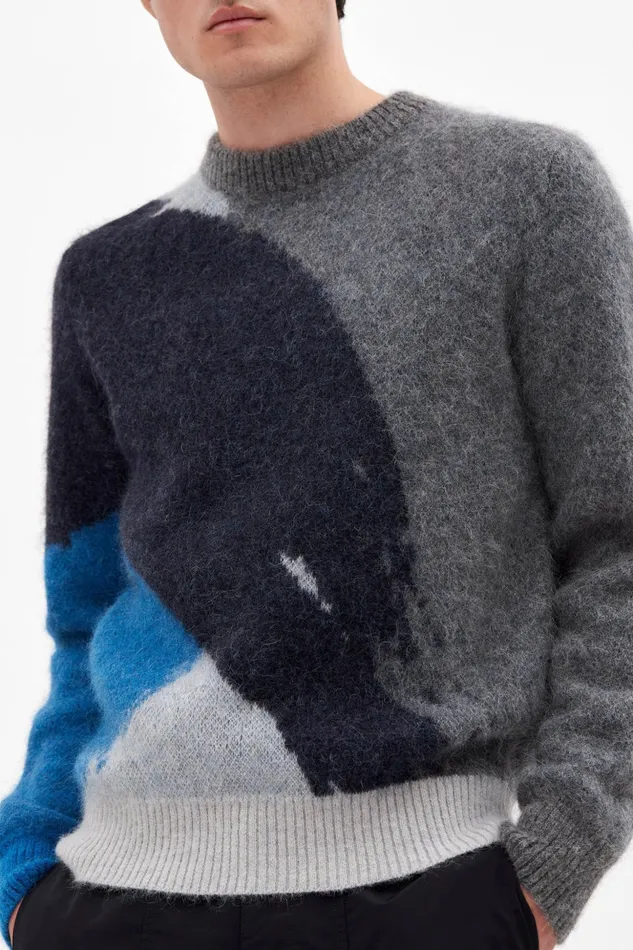 Men Norse Projects Knitwear Arild Alpaca Mohair Jacquard Sweater Grey Melange