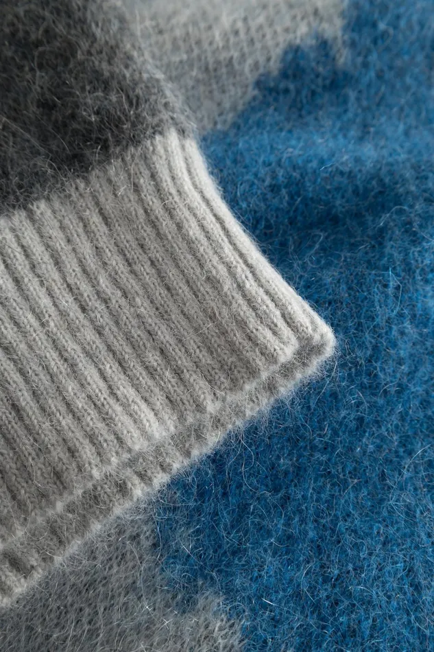 Men Norse Projects Knitwear Arild Alpaca Mohair Jacquard Sweater Grey Melange