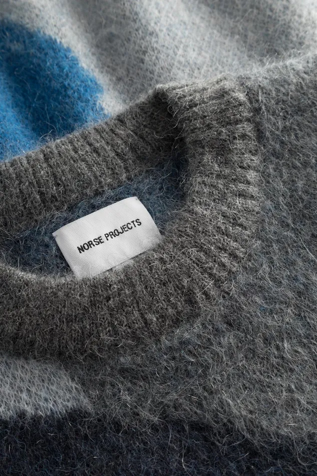 Men Norse Projects Knitwear Arild Alpaca Mohair Jacquard Sweater Grey Melange