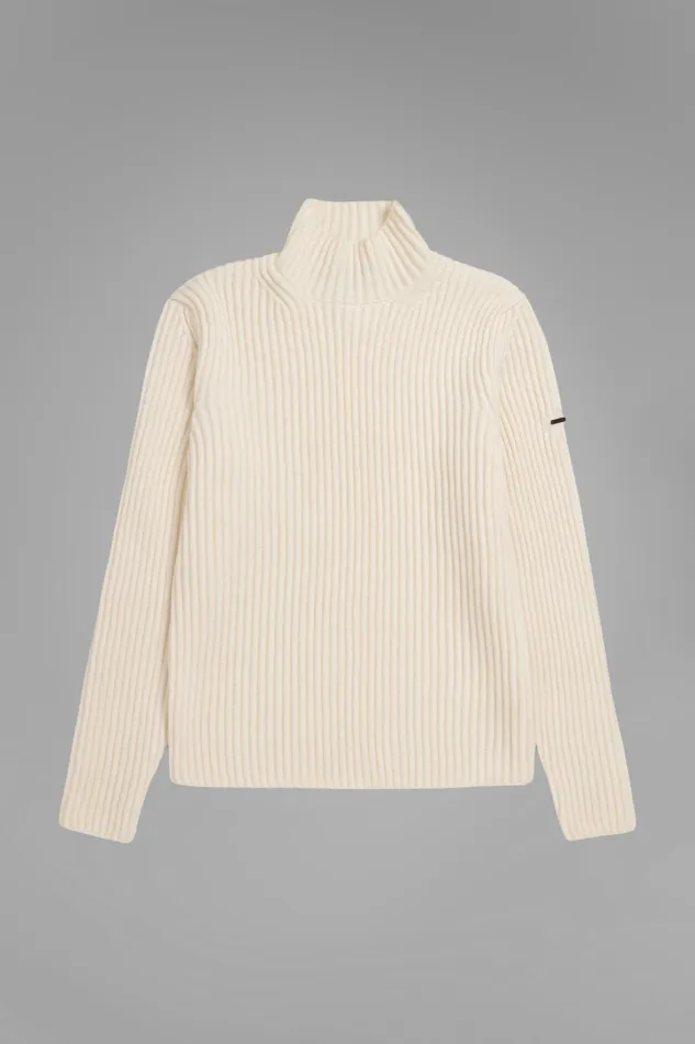 Men Norse Projects Knitwear Hybrid Rib Mock Neck Stretch Wool Ecru