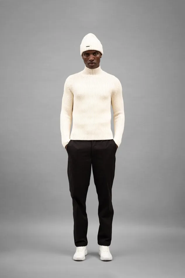 Men Norse Projects Knitwear Hybrid Rib Mock Neck Stretch Wool Ecru