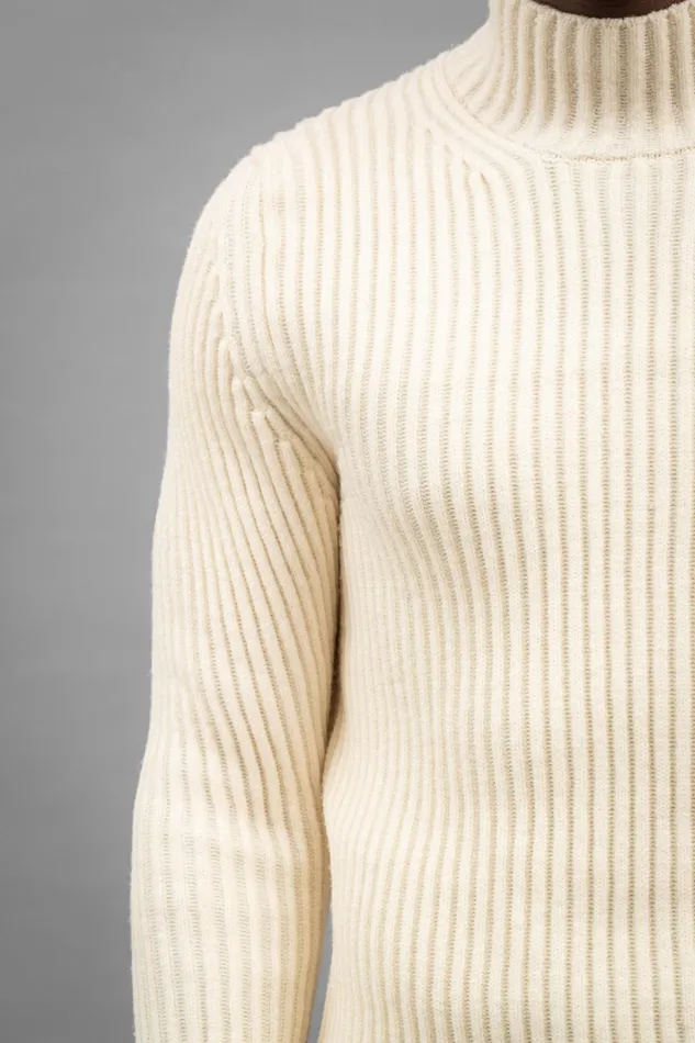 Men Norse Projects Knitwear Hybrid Rib Mock Neck Stretch Wool Ecru