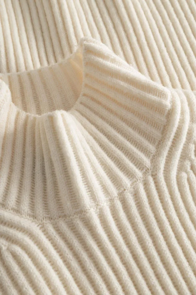 Men Norse Projects Knitwear Hybrid Rib Mock Neck Stretch Wool Ecru