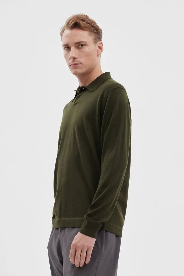 Men Norse Projects Knitwear Jon Tech Merino LS Polo Army Green