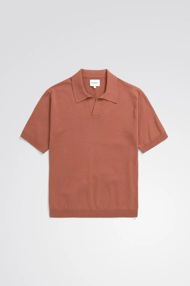 Men Norse Projects Knitwear Leif Cotton Linen Polo Red Clay
