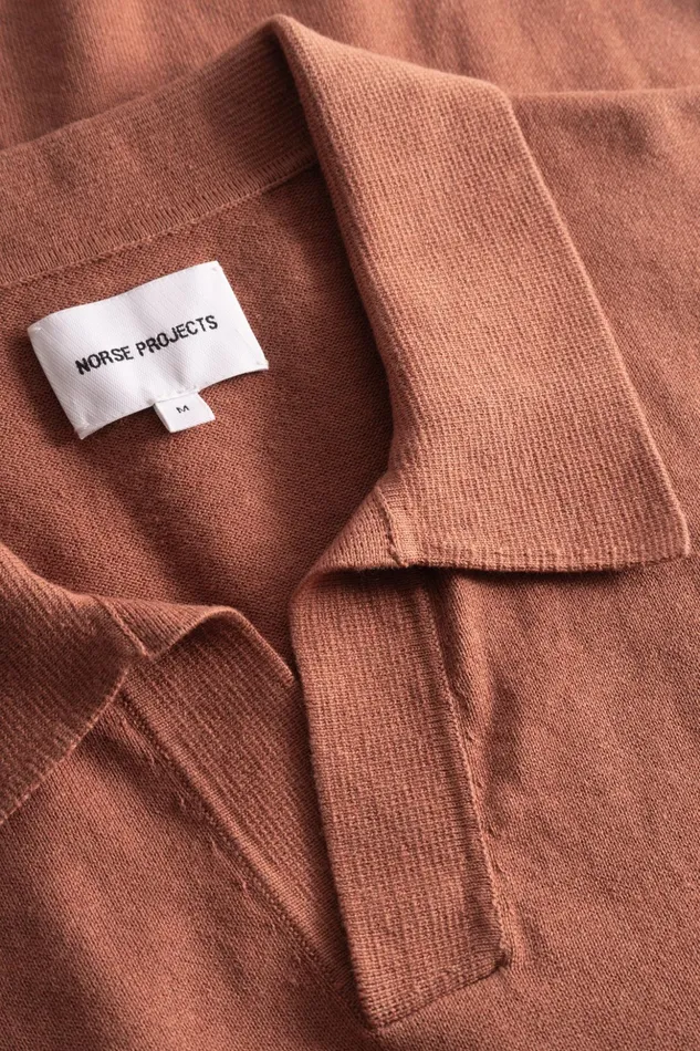 Men Norse Projects Knitwear Leif Cotton Linen Polo Red Clay