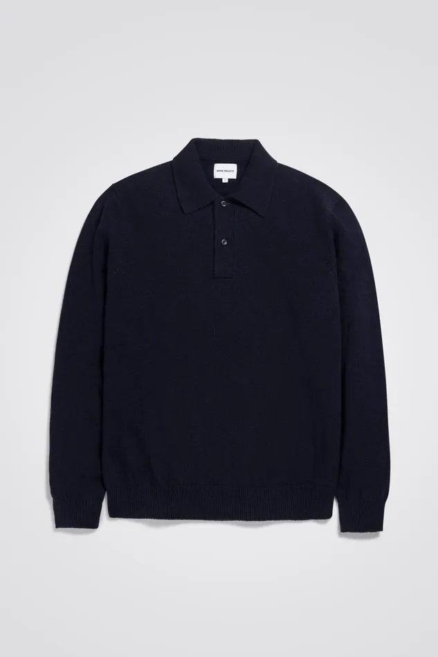 Men Norse Projects Knitwear Marco Merino Lambswool Polo Dark Navy